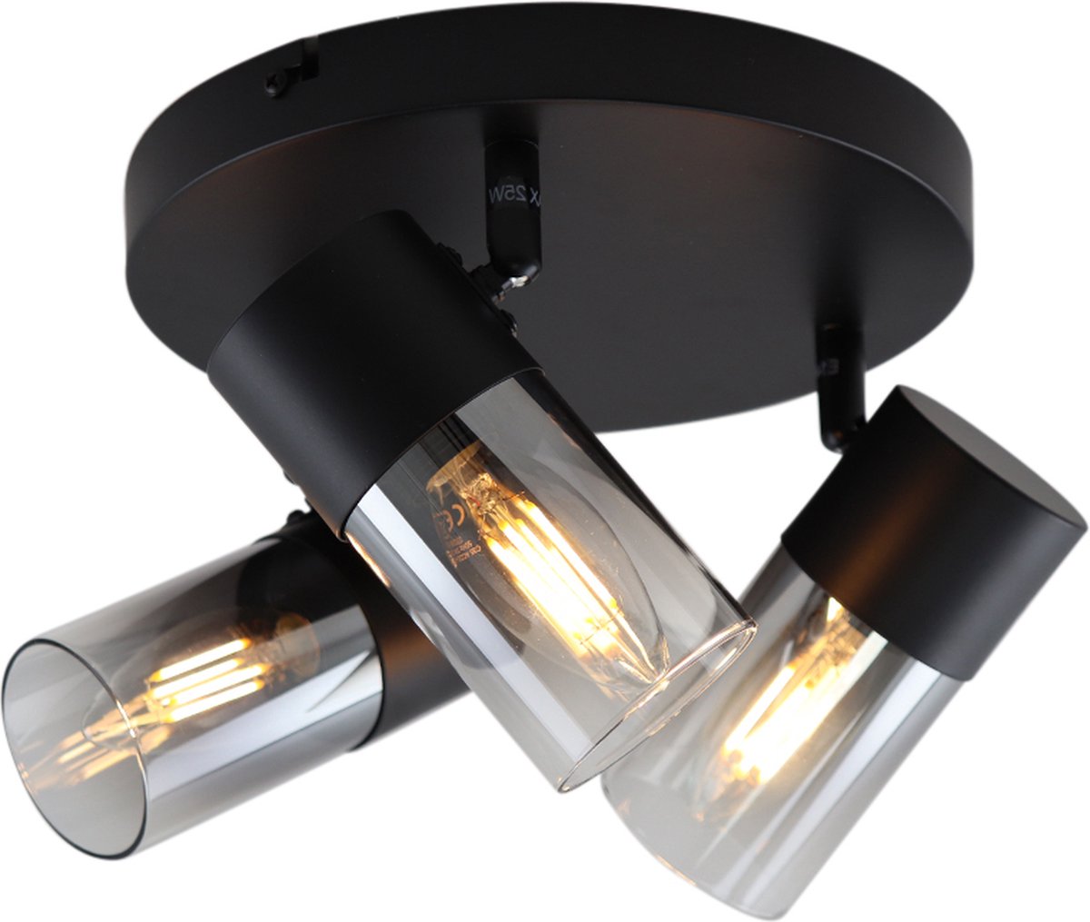 Olucia - HUY - Plafondlamp - Zwart / Grijs - 3L - Vorm: Rond