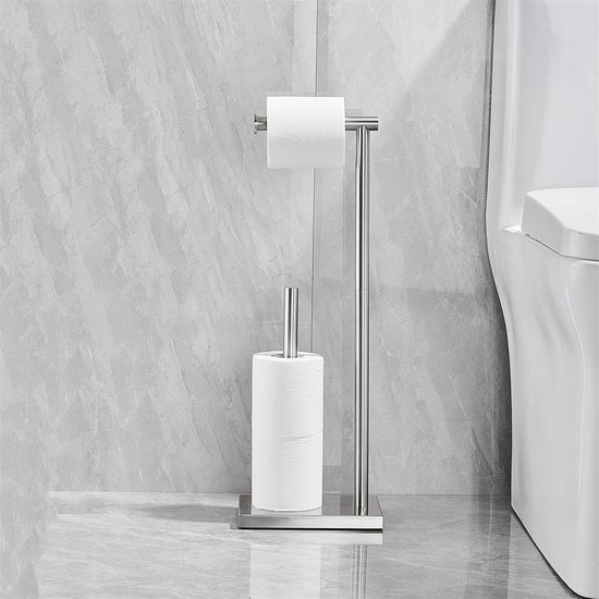 VDN Stainless debout - Porte-rouleau de papier toilette et porte-rouleau de rechange - Acier inoxydable - Convient pour 3+1 rouleaux de papier toilette - 2 en 1