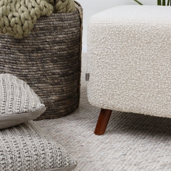 Nolon Pouf Julia Beige - Bouclé - Carré - Sur Pieds - Repose-pieds
