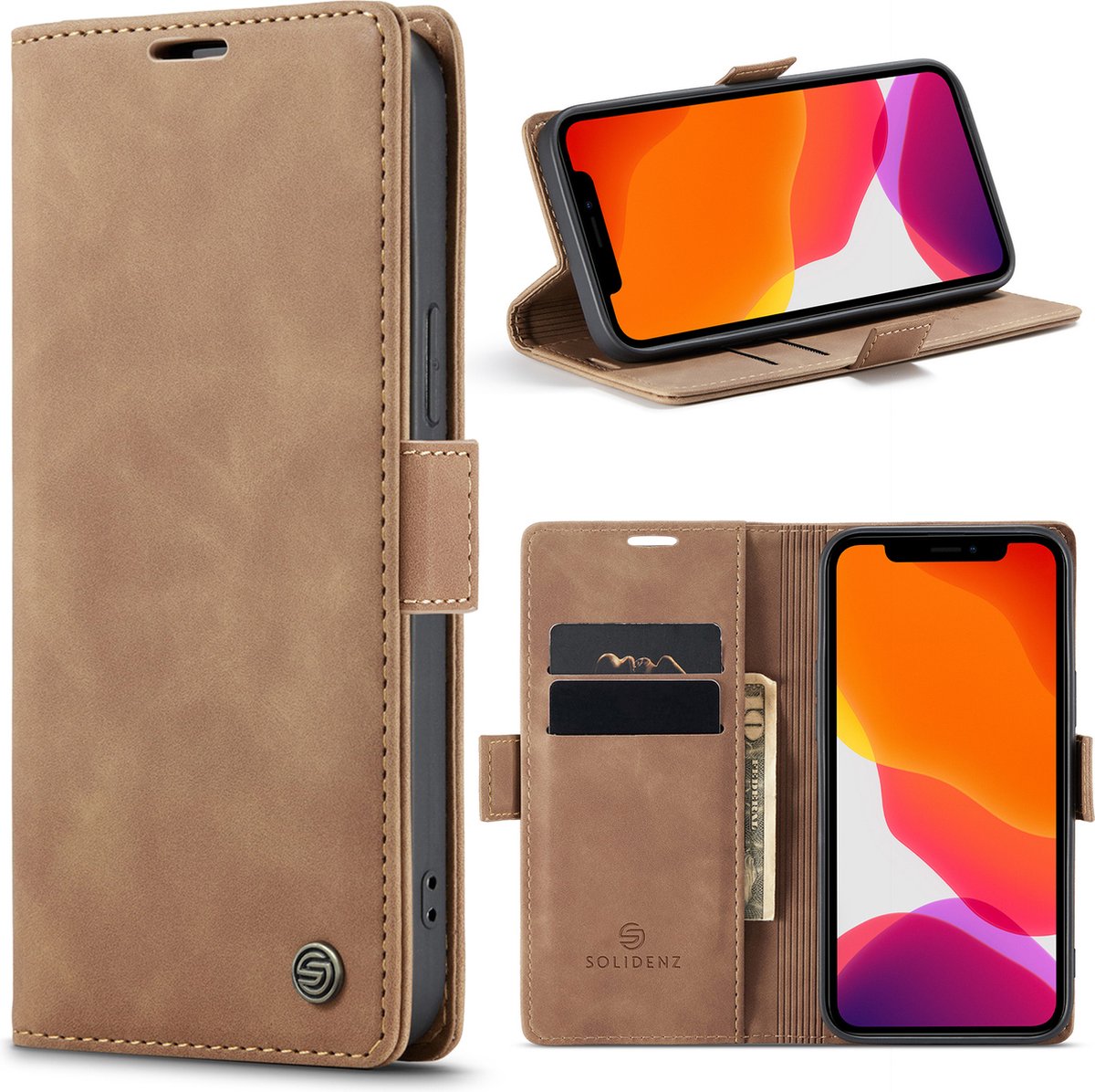Solidenz Hoesje - Geschikt voor iPhone 13 - Urban Book - Bruin