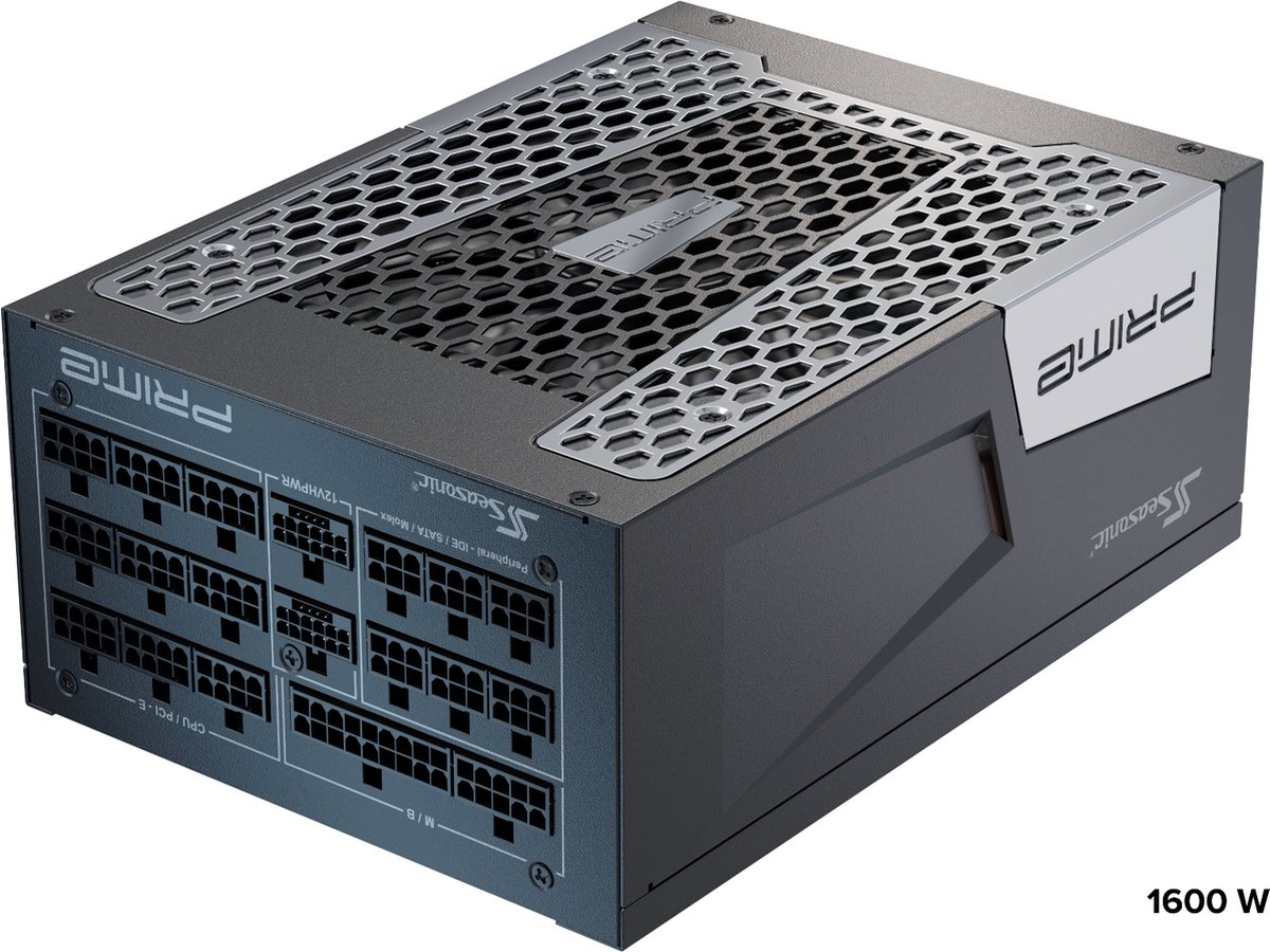 Seasonic Prime PX-1600 ATX 3.0 - Voeding - ATX12V 3.0 - 80 PLUS Platinum - 1600 Watt - Modulair - 100 - 240 Volt wisselstroom V - PCIe 5.0 - 12VHPWR connector - zwart, zilver