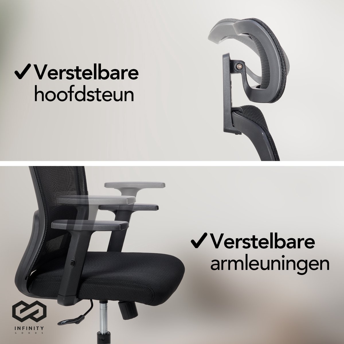 Infinity Goods Ergonomische Bureaustoel - Bureaustoelen Voor Volwassenen - Volledig Verstelbaar - Office Kantoor Chair - Zwart thumbnail 6