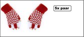 5x Paar Vingerloze Handschoenen rood/wit geblokt - Carnaval Brabant thema feest festival fun winterfeest