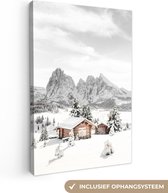 Canvas Schilderij Winter - Bergen - Landschap - Sneeuw - 60x90 cm - Wanddecoratie