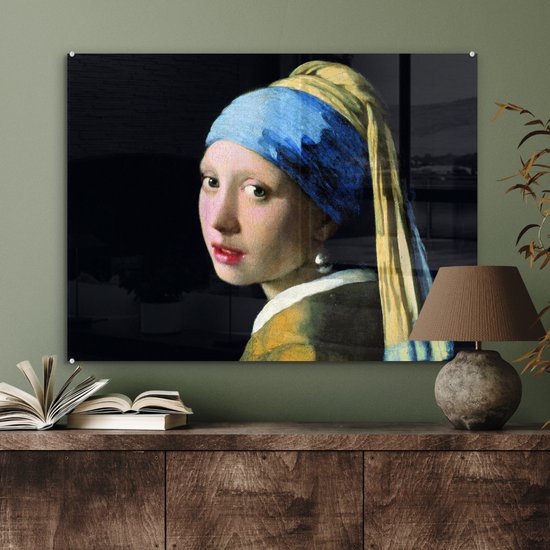 MuchoWow® Peinture sur verre 80x60 cm - Peinture sur verre acrylique - Fille à la boucle d'oreille en perle - Johannes Vermeer - Photo sur verre - Peintures