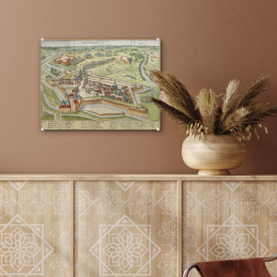 MuchoWow® Glasschilderij 40x30 cm - Schilderij acrylglas - Stadskaart - Eindhoven - Antiek - Foto op glas - Schilderijen - Plattegrond