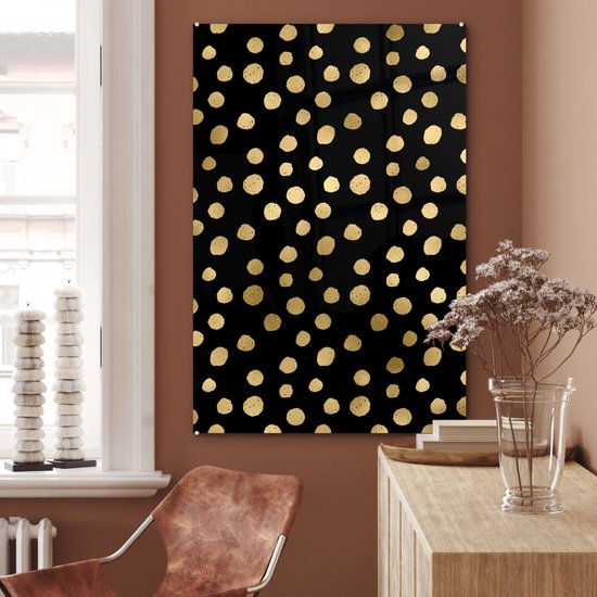 Peinture sur verre MuchoWow® 60x90 cm - Peinture acrylique sur verre - Motifs - Pois - Or - Photo sur verre - Peintures
