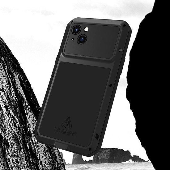 Coque pour iPhone 15 Plus – Love Mei – Coque de Protection Extreme en métal – Gris argenté – Coque de téléphone portable – Coque de téléphone adaptée pour iPhone 15 Plus