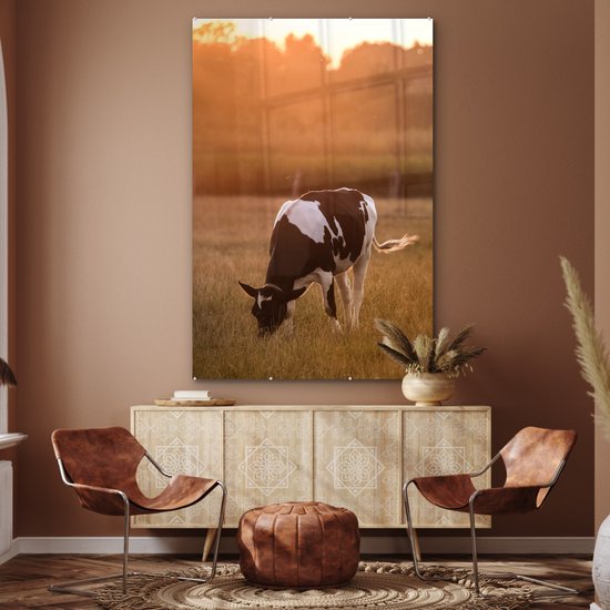 MuchoWow® Peinture sur verre 120x180 cm - Peinture sur verre - Vache - Soleil - Animaux - Photo sur verre acrylique - Peintures
