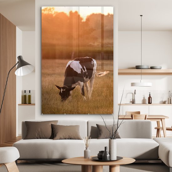 MuchoWow® Peinture sur verre 120x180 cm - Peinture sur verre - Vache - Soleil - Animaux - Photo sur verre acrylique - Peintures