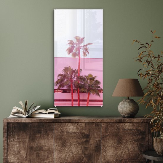 MuchoWow® Peinture sur verre 40x80 cm - Peinture sur verre acrylique - Palmier - Affiche de jardin - Rose - Photo sur verre - Peintures