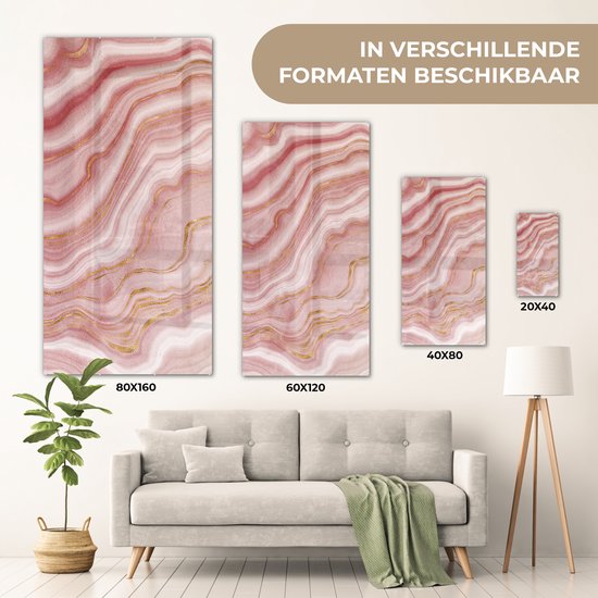 ® Glasschilderij 20x40 cm - Schilderij acrylglas - Marmer - Rood - Wit - Foto op glas - Muurdecoratie woonkamer - Wanddecoratie slaapkamer - Schilderijen