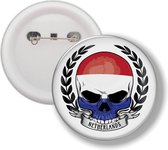 Button Met Speld - Schedel Vlag Nederland