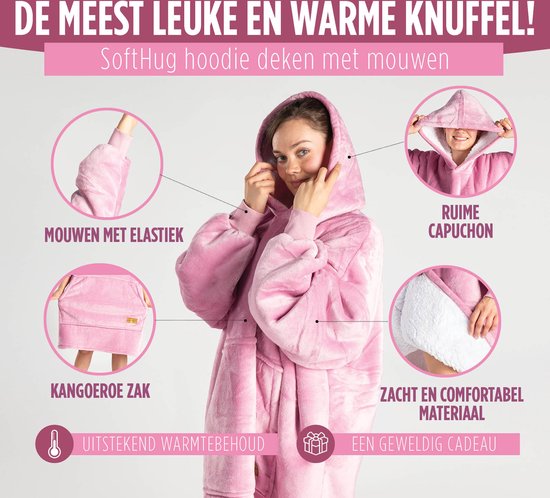 Vitapur - Couverture à capuche avec manches - Plaid polaire - Taille unique - Rose
