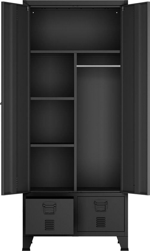 Armoire métallique Hankasalmi avec 2 tiroirs 180x90x40 cm noir