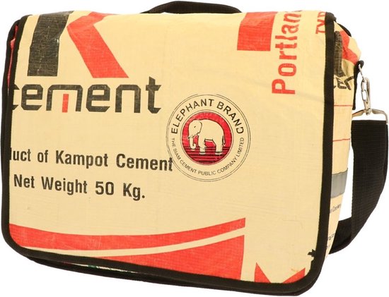 Sac de vélo messager pour ordinateur portable unique fabriqué à partir de sacs de ciment recyclés - Éléphant Vannak