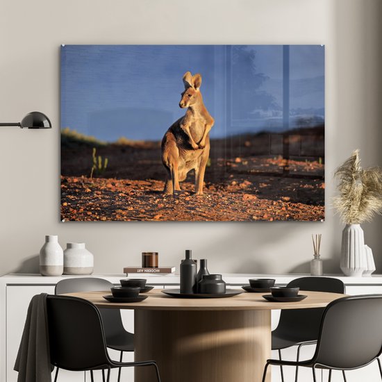Glas Kangourou coucher de soleil 90x60 cm - Tirage photo sur Glas (décoration murale en plexiglas)