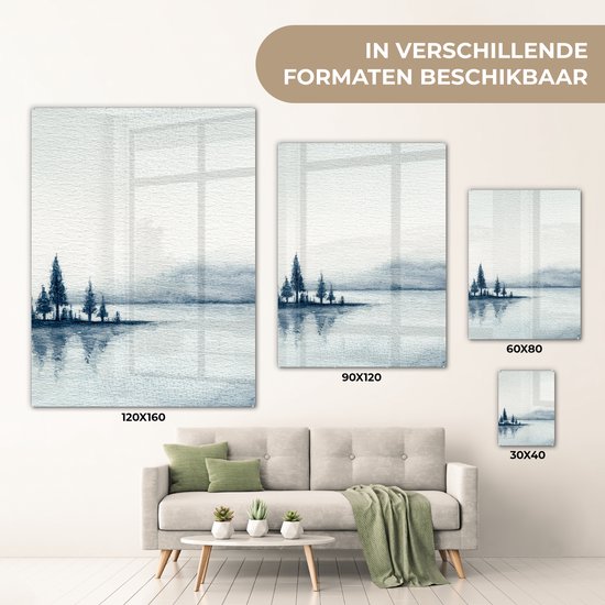 MuchoWow® Peinture sur verre 90x120 cm - Peinture sur verre acrylique - Une illustration d'un lac dans la brume - Photo sur verre - Peintures