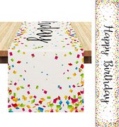Tafelloper verjaardag wit linnen verjaardag decoratie feest Happy Birthday feest tafelloper decor met kleurrijke knipperende versnipperde stukken 33 x 183 cm
