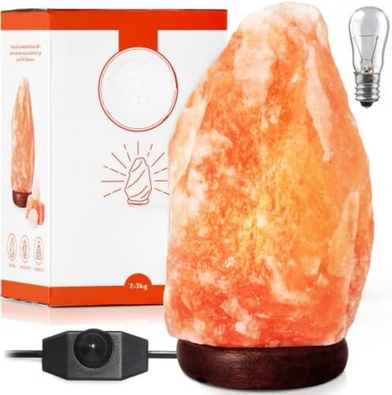 Lampe à sel Sel de l'Himalaya - Lampe à sel Veilleuse - Lampe à sel de Himalaya - Lampe en pierre de sel - 2-3 KG Incl. 2 Ampoules à incandescence de 15 Watt et coffret cadeau