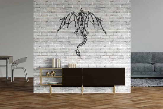Prachtige Draak metalen wand decoratie zwart 70 x 67 cm