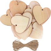Kurtzy pak van 25 Houten Harten met 10m Natuurlijk Draad - 10x10cm Onbewerkt Houten Hart Vormen set met Gaten – Decoraties voor Trouwerijen, Feestjes, Jubileums, Gepersonaliseerde Kado’s, Kunst en Hobby