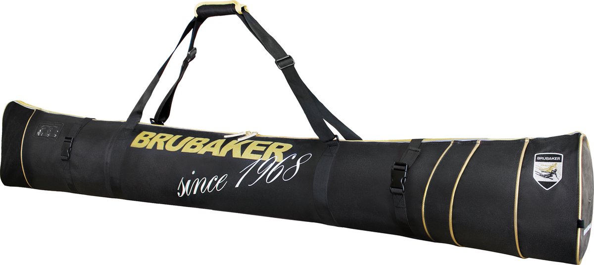 BRUBAKER Carver Pro Grenoble Edition - Skitas - Voor 1 paar Ski's & Stokken - Gevoerd - Zware Kwaliteit - Scheurvast - Skihoes - Verstelbare draag/schouderbanden- 190 cm -Zwart/Goud