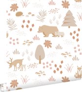 ESTAhome papier peint forêt avec animaux de la forêt blanc et beige - 139611 - 0,53 x 10,05 m