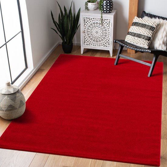 Tapis Cabanon Uni Poils Ras Tapis Moderne Rouge - 160x230 CM