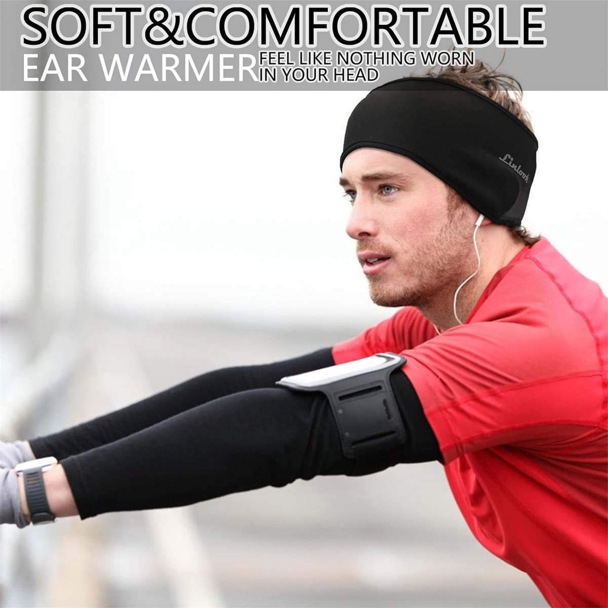 PROPOG Hoofdbanden voor Dames en Heren,2 Stuks,Zwart en Roze,Fleece Windstopper Oorbeschermers,Warme Haarbanden voor Joggen,Hardlopen,Wandelen, Fietsen en Motorrijden (Rood