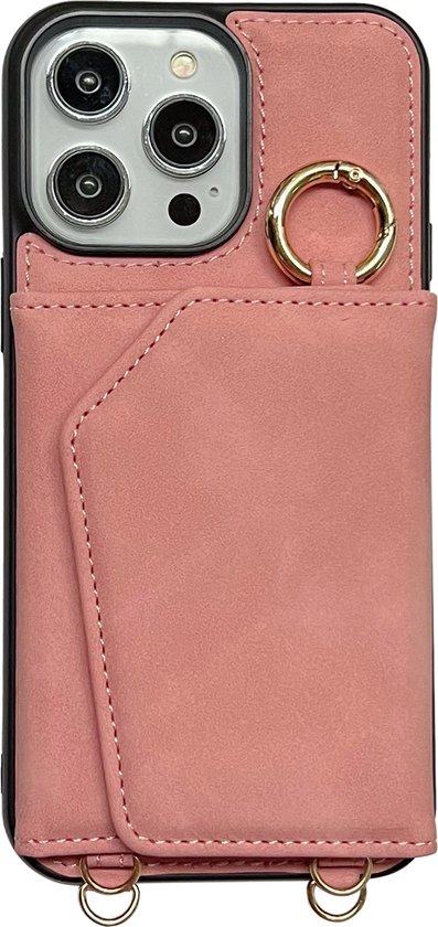 Coque Casemania pour Apple iPhone 14 Pro Pink Pâle - Coque Arrière de Luxe 2 en 1 avec Cordon - Étui Portefeuille adapté à Magsafe - Porte-Cartes