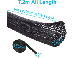 6 m - 5 mm kabelslang, zelfsluitende kabelbescherming, 1 m krimpkousen, voor oplaadkabel, fiets en auto