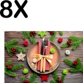 BWK Textiele Placemat - Kerst Diner Gedekte Tafel - Set van 8 Placemats - 45x30 cm - Polyester Stof - Afneembaar
