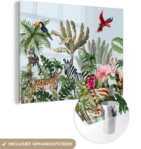 MuchoWow® Peinture sur Verre - Jungle - Flamingo Rose - Garçons - Garçons - Filles - Kids - 160x120 cm - Peintures sur Verre Acrylique - Photo sur Glas