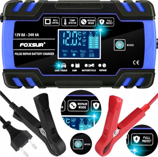 24V 8A & 12V 15A auto-acculader, 2-in-1 LiFePO4 acculader, draagbare