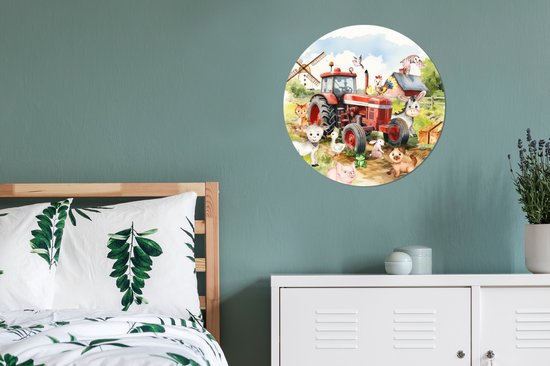 WallCircle - Cercle mural animaux de la ferme 60x60 cm - Cercle mural chambre enfant tracteur - Décoration chambre fille - Chambre enfant - Peintures chambre enfant - Décoration murale chambre garçon - Décoration murale chambre garçon aquarelle