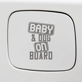 Bumpersticker - Baby And Dog On Board - 14x10 - Antraciet