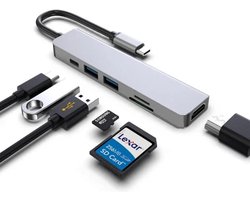 6 in 1 Aluminium USB Type C Hub – 4K HDMI Adapter – USB 3.0 – USB C PD – SD / Micro SD Cardreader