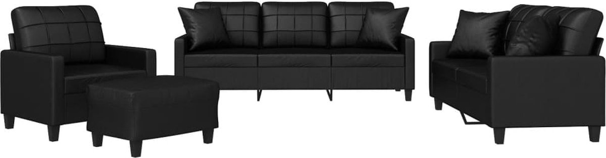 vidaXL - 4-delige - Loungeset - met - kussens - kunstleer - zwart