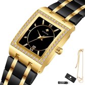 WWOOR - Horloge Dames - Cadeau voor Vrouw - 34 mm - Zwart Goud