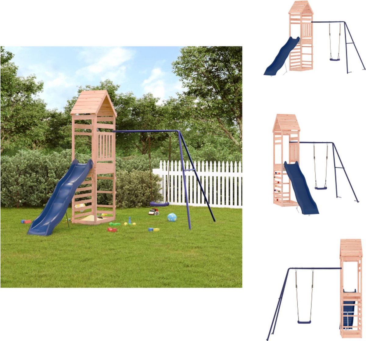 VidaXL Speelset Houten speeltoestel met schommel glijbaan en zandbak Massief douglashout 245 x 362 x 264 cm Speeltoestellencombinatie