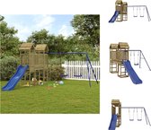 vidaXL Speeltorens met brug - 175 x 64 x 207 cm - vacuüm geïmpregneerd grenenhout - Inclusief golvende glijbaan en dubbele schommelset - Kleur- blauw - Lekker buitenspelen - Speeltoestellencombinatie