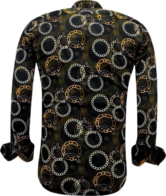 TONY BACKER Chemise de Luxe en satin imprimé pour hommes - 3078NW - Zwart / Marron - Tailles: M