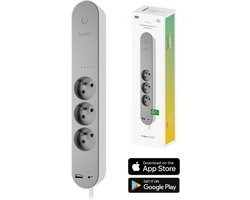 Hombli Slimme Stekkerdoos – 3-Voudig – Franse Stekker (Type E) - 1x USB 1x USB-C met Schakelaar – App met Energiemonitor/Verbruiksmeter – Overspanningsbeveiliging - 1.5m Snoer