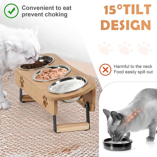 GUUSII HOME Kattenvoerstation Verhoogde Kattenvoerbak Kat Ergonomische Kattenbak Keramische Kom Kattenhout Keramiek 2853623717