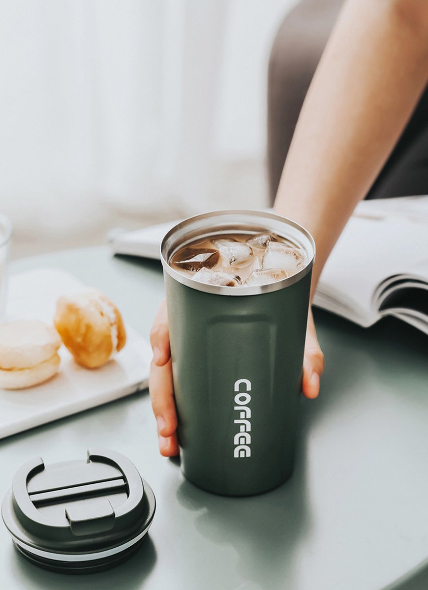 Roestvrijstalen campingbeker, 350 ml, drinkbeker met deksel en rietje, dubbelwandige thermobeker 350 ml, vacuüm thermobeker met handvat, koffie-to-go