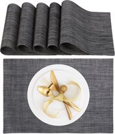 Relaxdays placemats - set van 6 - tafelonderleggers - tafelmatjes - geweven - afwasbaar - antraciet