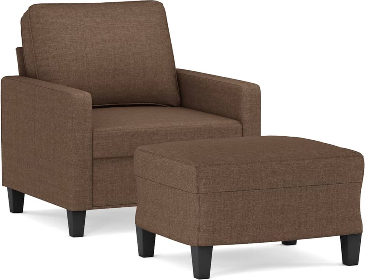 vidaXL Fauteuil - met - voetenbank - 60 - cm - stof - bruin