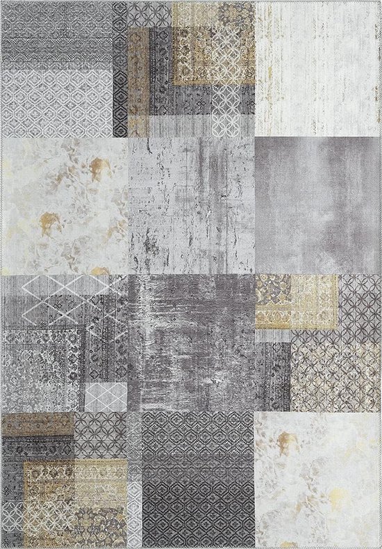 Vloerkeed patchwork vintage look - 80x150 cm - Wasbaar - multicolor - platbinding - katoenen achterkant - Elira tapijt by The Carpet