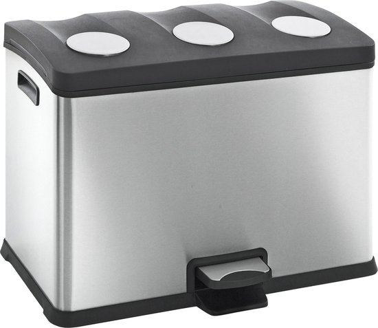 EKO - Rejoice recycling pedaalemmer 12+12+12 liter - Stainless steel Plastic - mat RVS - Prullenbak